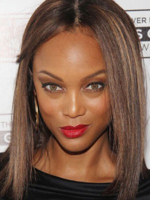 Tyra Banks Elegant Gerade Spitzefront Echthaar Perücke