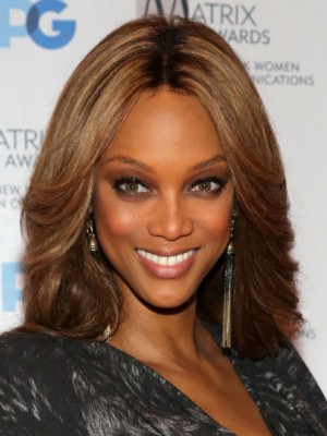 Tyra Banks Attraktiv Wellig Spitzefront Echthaar Perücke