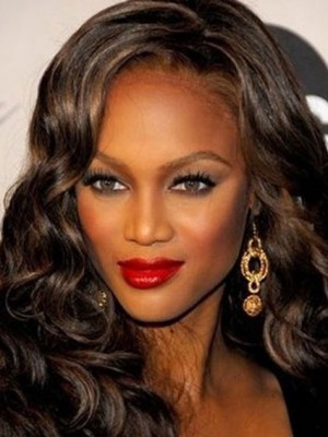 Tyra Banks Schön Wellig Spitzefront Kunsthaar Perücke