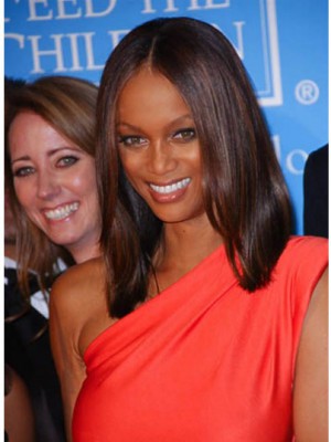 Tyra Banks Schimmernd Gerade Spitzefront Kunsthaar Perücke