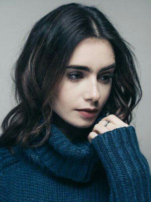 Lily Collins Schick Wellig Spitzefront Echthaar Perücke