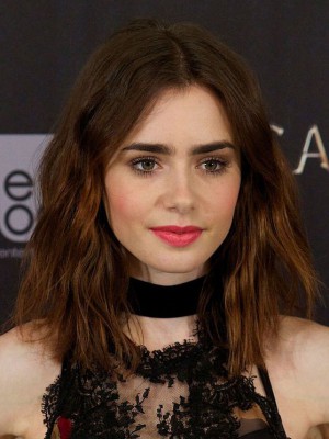 Lily Collins Eindrucksvoll Wellig Spitzefront Echthaar Perücke