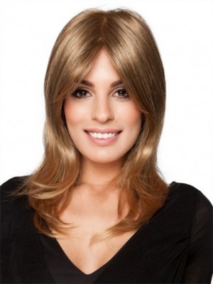 Bezahlbar Lange Wellige Monofilament Blonde Sleek Perücke